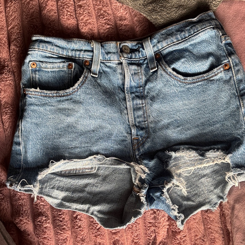 Levi's 501 Light Blue Distressed Jean Shorts